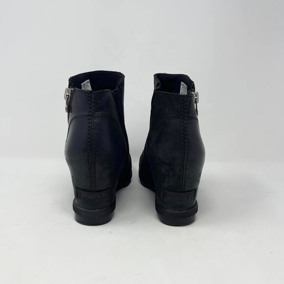 Sorel Joan of Arctic Black Leather Round Toe Mid Wedge Side Zip Boots NL3364-010 - Picture 3 of 9